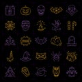 Halloween icon set. Colorful Halloween icons on an black background. Thin line art design, Vector flat illustration Royalty Free Stock Photo