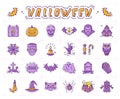 Halloween icon set. Pumpkin, vampire, witch, bat and other Halloween icons. Isolated multicolor Halloween symbols Royalty Free Stock Photo