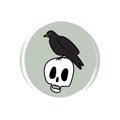 Cute halloween icon vector with skull and crow, illustration on circle with brush texture, for social media story and highlights