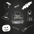 Halloween icons on chalkboard. Seasonal holiday symbols Royalty Free Stock Photo
