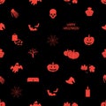 Halloween icons dark seamless pattern