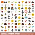 100 halloween icons set, flat style Royalty Free Stock Photo