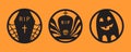 Halloween icons set. Halloween round shape  badge black color. Horizontal orange background. Vector Royalty Free Stock Photo