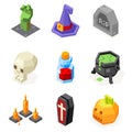 Halloween Icons Set Pumpkin Witch Hat Cauldron