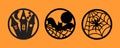 Halloween icons set. Halloween round shape  badge black color. Horizontal orange background. Vector Royalty Free Stock Photo