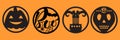 Halloween icons set. Halloween round shape  badge black color. Horizontal orange background. Vector Royalty Free Stock Photo