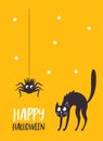 Halloween illustration, black cat and spider