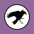 Halloween illustration of a black crow on the white circle as sticker