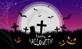Halloween illustration with cemetery, bats, pumpkins and spider Royalty Free Stock Photo
