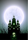 Halloween Illustration Full Moon and Haunted Castle