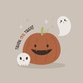 Halloween illustration with funny pumpkin, ghost and skull Royalty Free Stock Photo