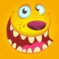 Halloween illustration goblin or troll. Vector illustration of furry monster face avatar. Funny monster mask