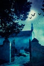 Halloween illustration with graveyard