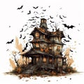 Halloween illustration of haunted house in cartoon style. AI Generated illustration Royalty Free Stock Photo