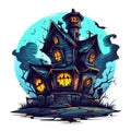 Halloween illustration of haunted house in cartoon style. AI Generated illustration Royalty Free Stock Photo