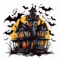 Halloween illustration of haunted house in cartoon style. AI Generated illustration Royalty Free Stock Photo