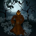 Halloween illustration with Jack OLantern, full Moon and bats Royalty Free Stock Photo