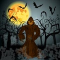 Halloween illustration with Jack OLantern, full Moon and bats Royalty Free Stock Photo