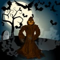 Halloween illustration with Jack OLantern, full Moon and bats Royalty Free Stock Photo