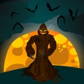 Halloween illustration with Jack OLantern, full Moon and bats Royalty Free Stock Photo