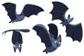 Set of cartoon Halloween bats. Collection set. Design for Halloween party decoration.