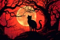 Halloween illustration sky cat dark full animal moon silhouette black night Royalty Free Stock Photo