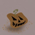 Halloween illustration, square format, magic pumpkin face walking in waves, laughing evilly, on a beige background