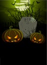 Halloween Illustration with Tombstone and Pumpkins