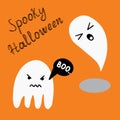 Halloween illustration with two ghosts and spooky halloween lettering, vector