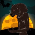 Halloween illustration with werewolf and full Moon