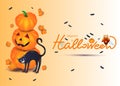 Halloween image with black cat, pumpkins, owl and text. Royalty Free Stock Photo