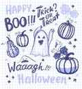Halloween ink hand drawn ghosts and pumpkins with lettering coll