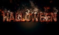 Halloween the inscription burning text in smoke cracked wallpaper