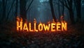 Halloween inscription from a fire burning in the night forest Royalty Free Stock Photo