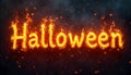 Halloween inscription from a fire burning in the night forest Royalty Free Stock Photo