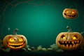 Halloween inspired bubble template boasts smiling and furious pumpkin expressions on green