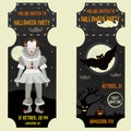 Halloween invitation template with scary clown and big bat.