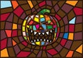 Halloween items. illustration Vector decorative pumpkins stained glass style