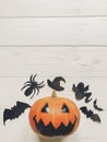 Halloween. jack lantern pumpkin with witch ghost bats and spider Royalty Free Stock Photo