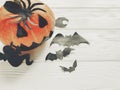 Halloween. jack lantern pumpkin with witch ghost bats and spider Royalty Free Stock Photo