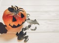 Halloween. jack lantern pumpkin with witch ghost bats and spider Royalty Free Stock Photo