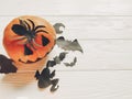 Halloween. jack lantern pumpkin with witch ghost bats and spider Royalty Free Stock Photo