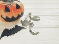 Halloween. jack lantern pumpkin with witch ghost bats and spider Royalty Free Stock Photo