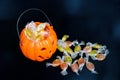 Halloween Jack o Lantern candy collector full of candy and some Royalty Free Stock Photo