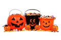 Halloween Jack o Lantern candy collectors isolated on white Royalty Free Stock Photo