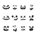 Halloween pumpkins carved facial expressions set Royalty Free Stock Photo