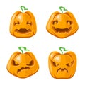 Halloween jack o lantern pumpkin decoration scary faces smile emoji icons set isolated cartoon design vector