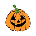 Halloween Jack o lantern pumpkin with funny smiling face. vector illustration in cartoon doodle style optimized for svg format