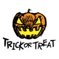 Halloween jack-o-lantern pumpkin head and trick or treat text Royalty Free Stock Photo