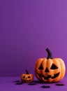 Halloween jack o lantern with pumpkin. Pumpkin with podium for product display. Royalty Free Stock Photo